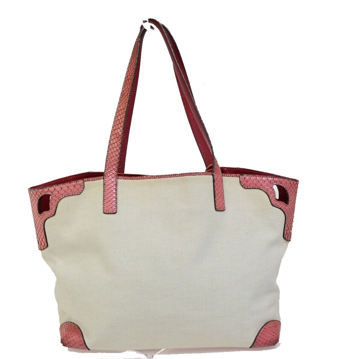 CARTIER Logo Marcello Shoulder Tote Bag Canvas Exotic Leather Beige Red 36FA996