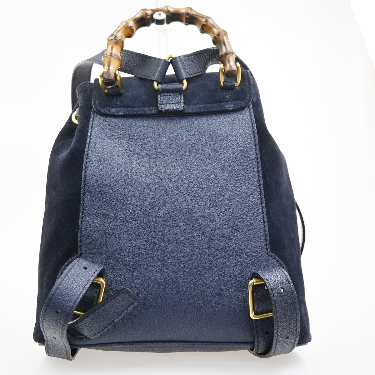 GUCCI Bamboo Logo 2way Back Pack Bag Suede Leather Navy Blue GHW Italy 38MA494