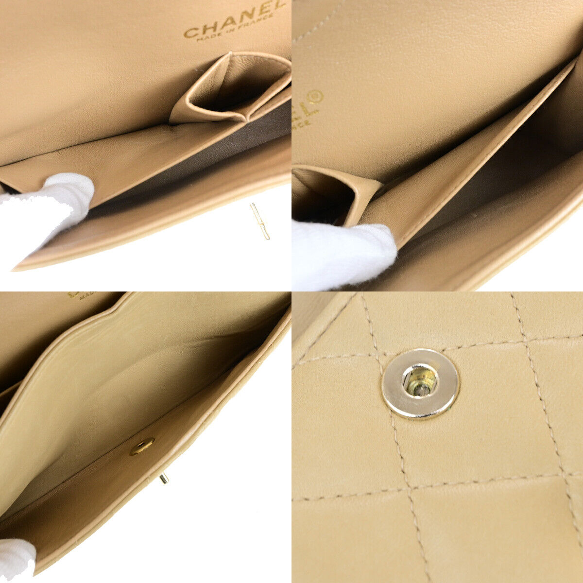 CHANEL CC Matelasse 25 Double Flap Chain Shoulder Bag Leather Beige GHW 652RK742