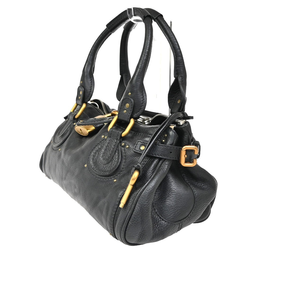 CHLOE Logo Paddington Padlock  Shoulder Handbag Leather Black GHW Italy 620RL739