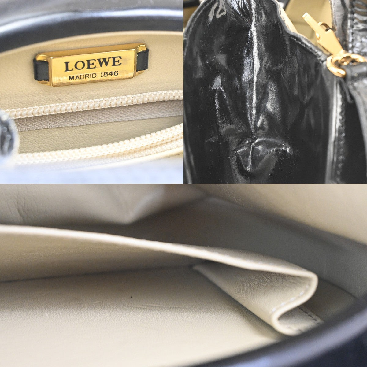 LOEWE Anagram Round 2Way Top Handle Shoulder Bag Calfskin Leather Black 65CA573