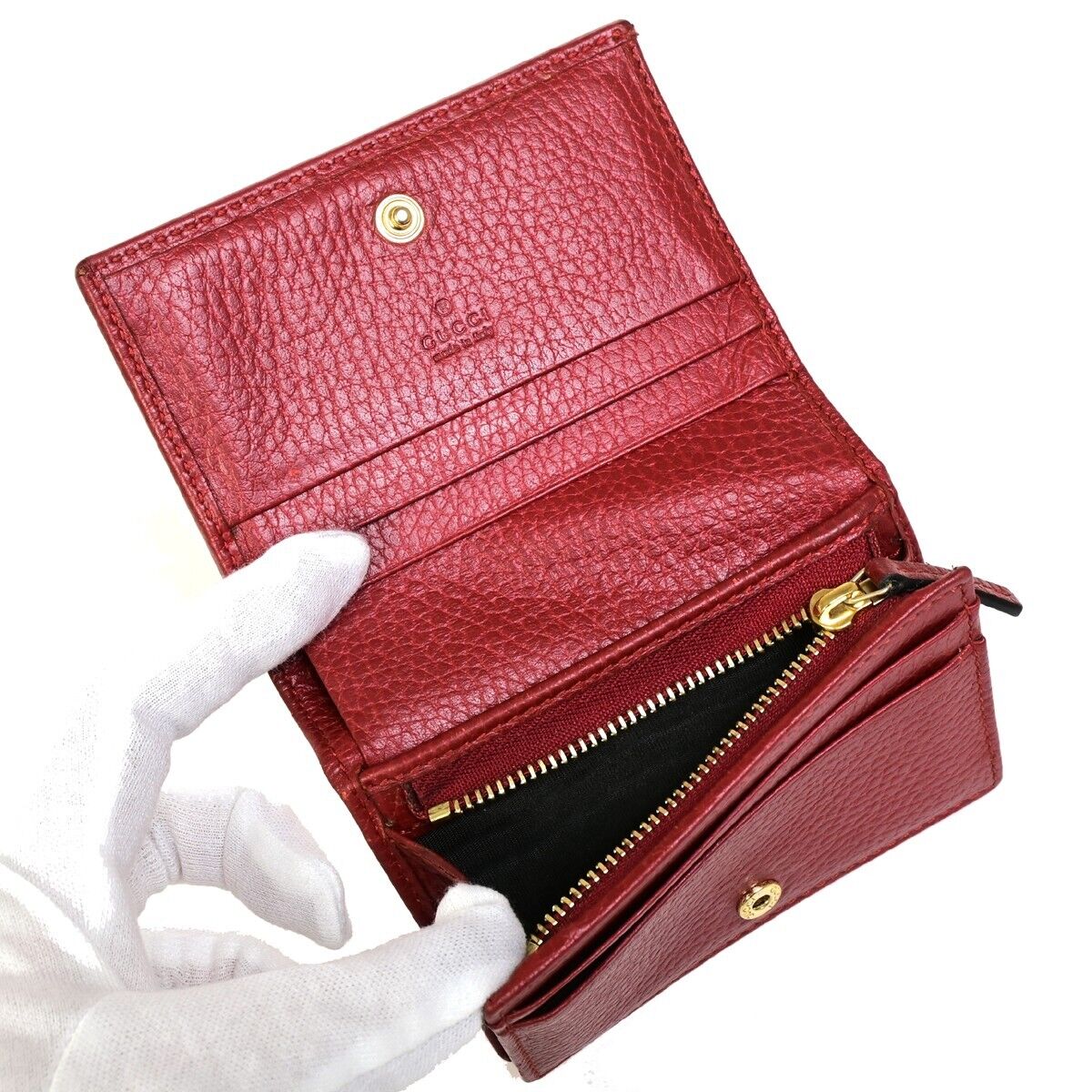 GUCCI Marmot GG Logos Bifold Wallet Purse Leather Red GHW Made In Italy 61HC101