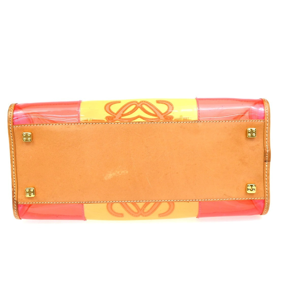 LOEWE Anagram Logo Amazona 28 Hand Bag Pouch Vinyl Leather Orange PK GHW 12RL927