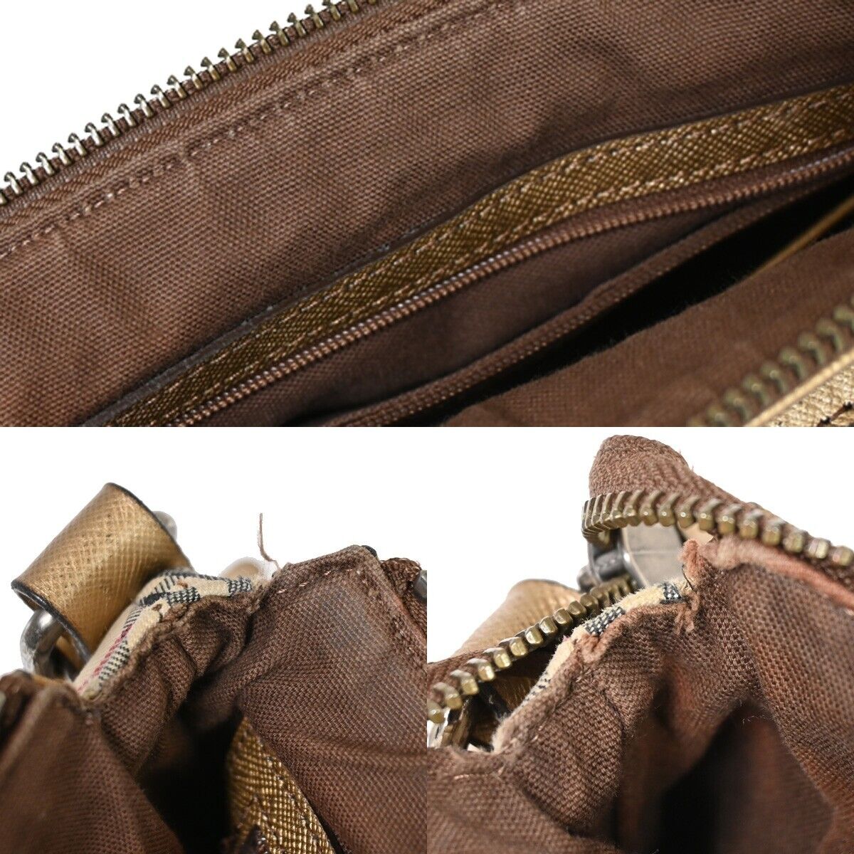 BURBERRY Logo Nova Check Shoulder Bag Canvas Leather Beige Gold Silver 60HB657