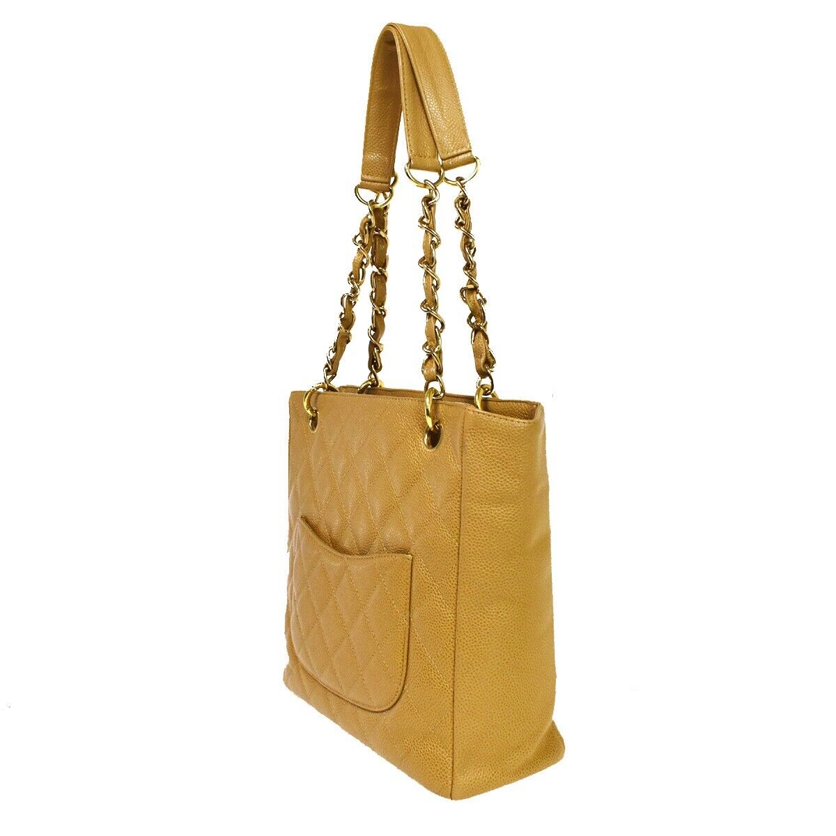 CHANEL CC Matelasse PST Chain Shoulder Bag Caviar Leather Beige GHW 320RH754