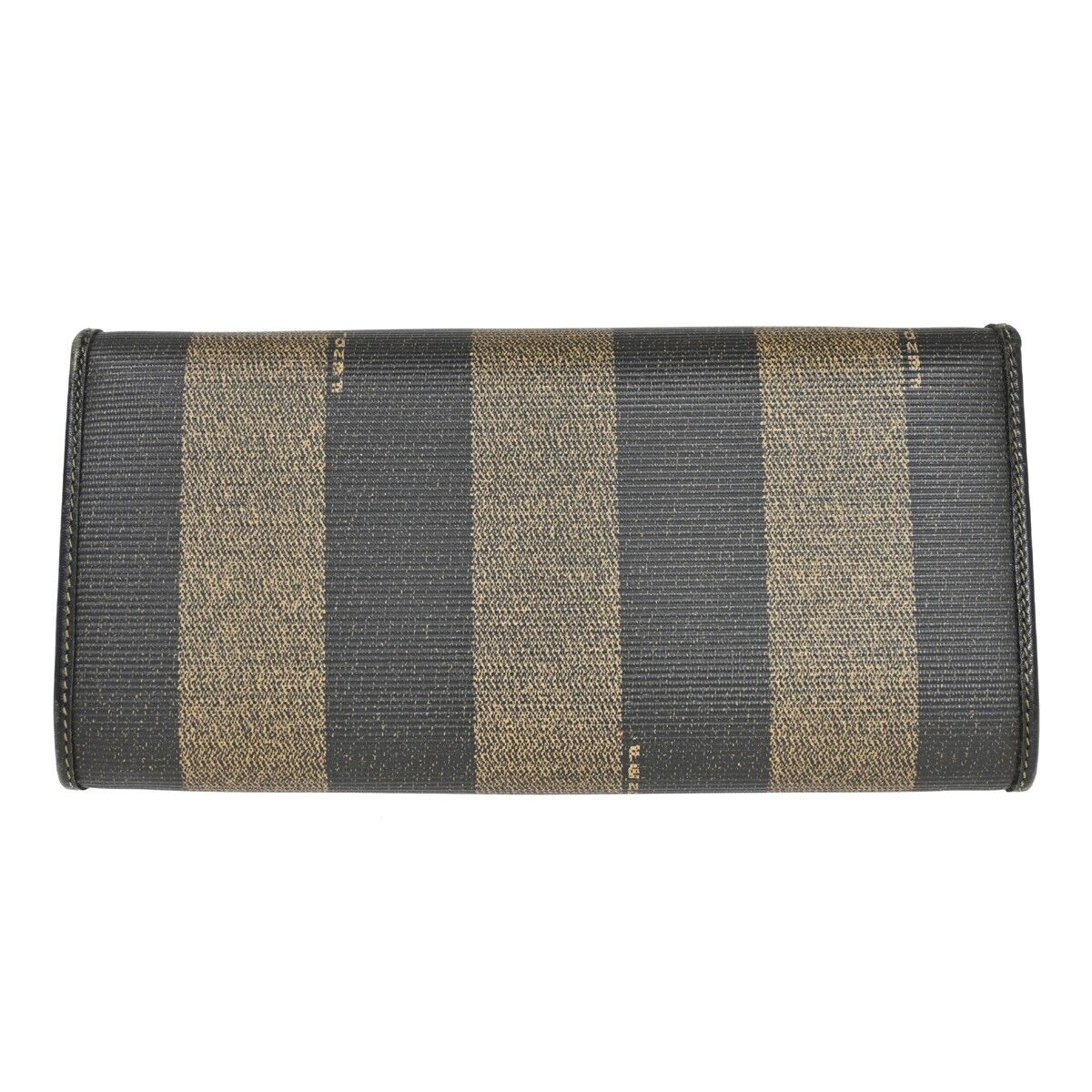 FENDI Logo Pequin Bifold Long Wallet Purse PVC Leather Brown Black Italy 04RH855