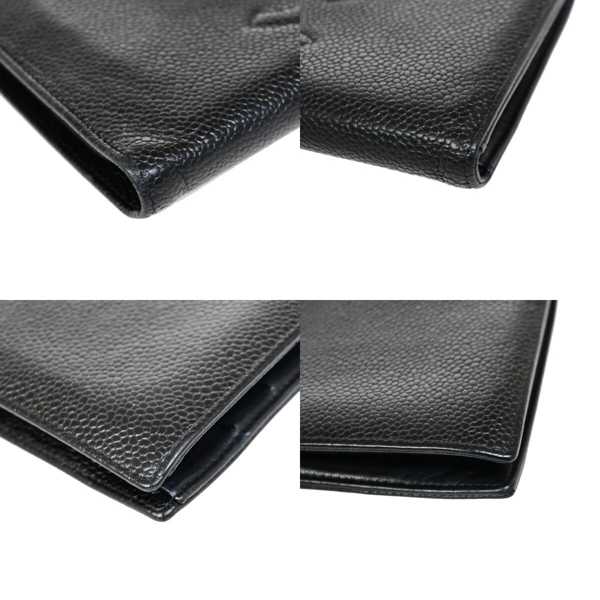 CHANEL CC Logo Long Bifold Wallet Purse Grained Calfskin Leather Black 38RK582
