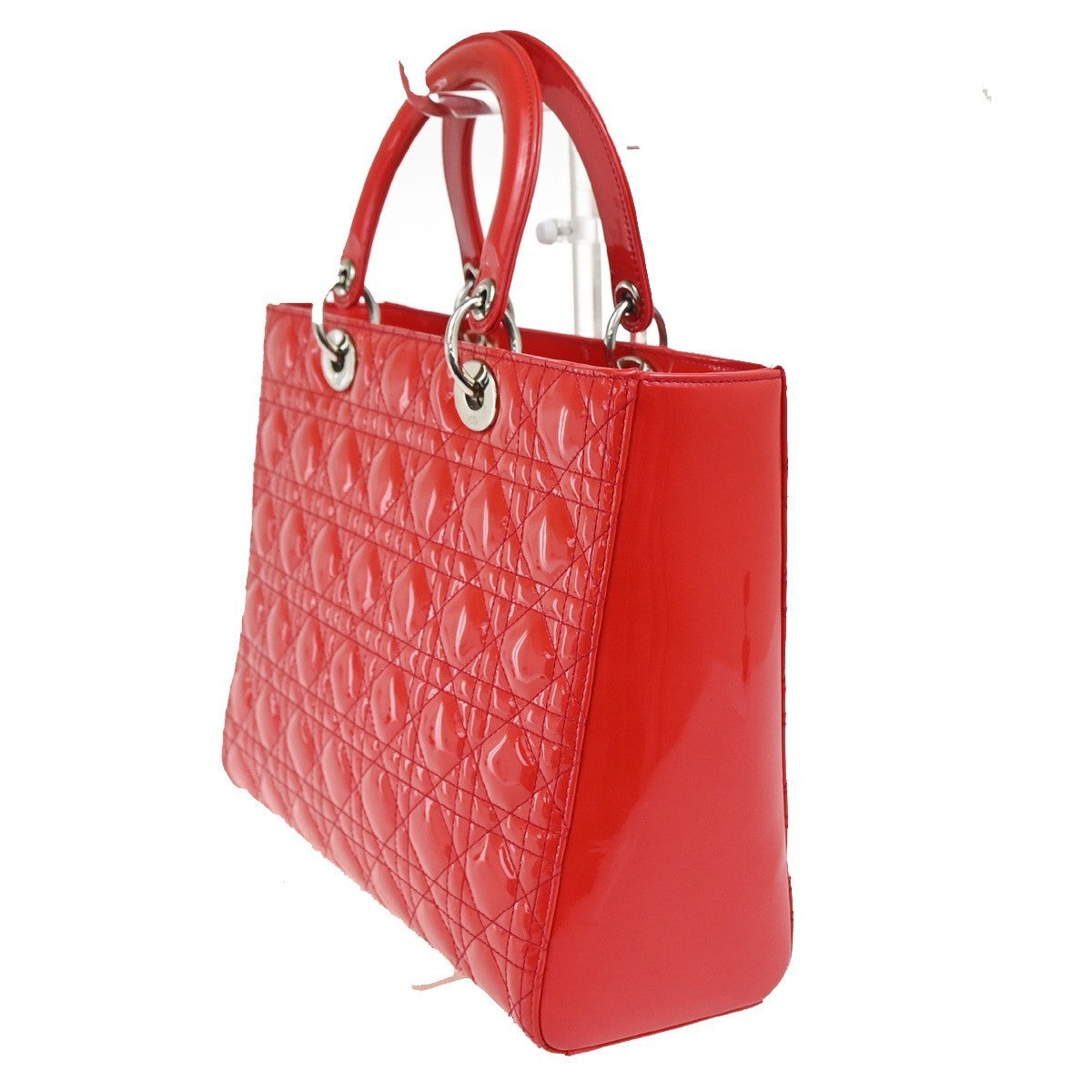 CHRISTIAN DIOR Logo Lady Cannage Hand Bag Patent Leather Red SHW Italy 46RL838