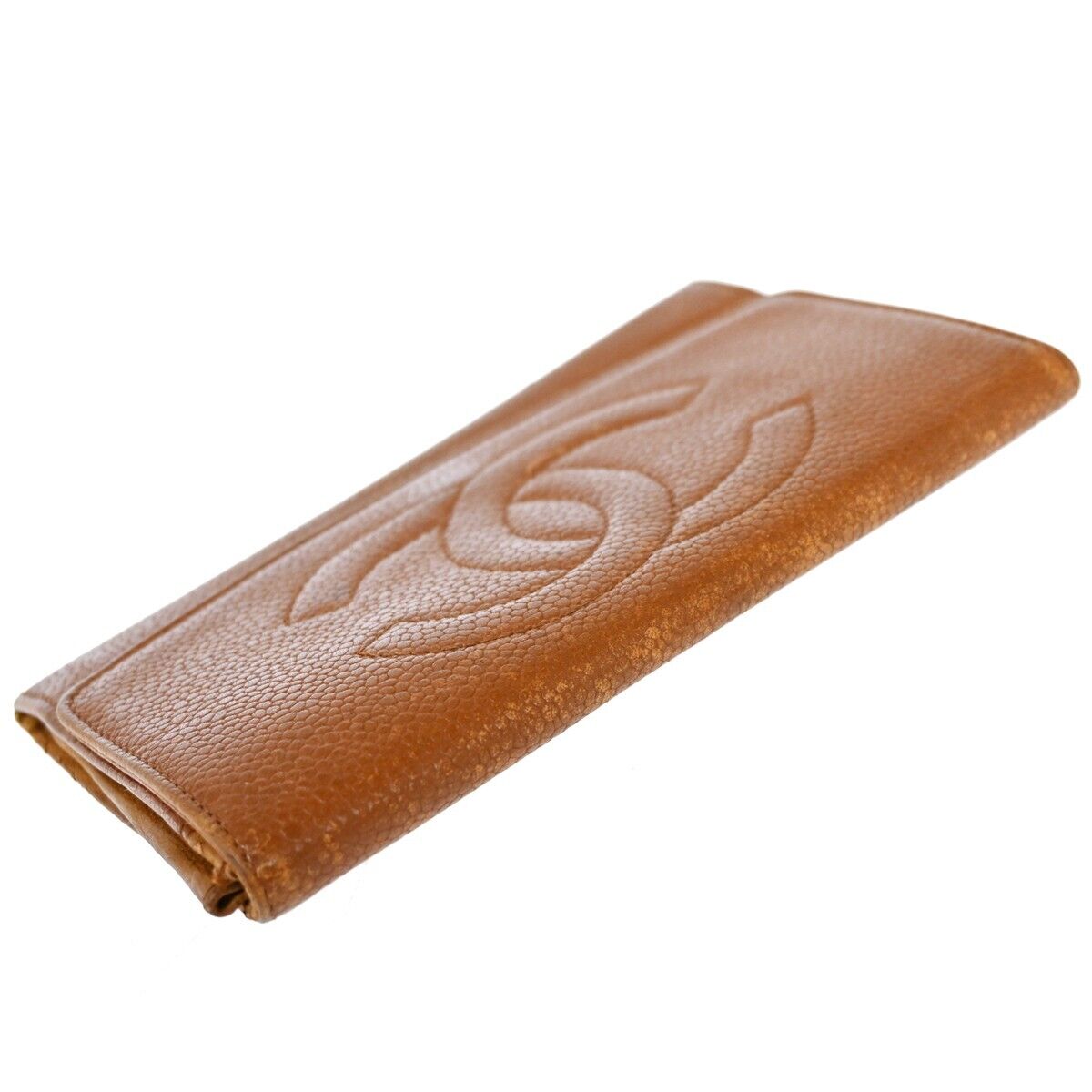 CHANEL CC Logo Bifold Wallet Purse Caviar Skin Leather Brown GHW France 02HB222