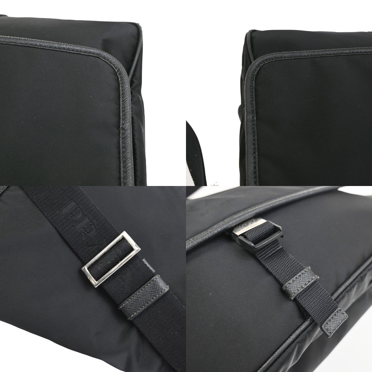 PRADA MILANO Logo Tessuto Messenger Shoulder Bag Nylon Leather Black 09CA778