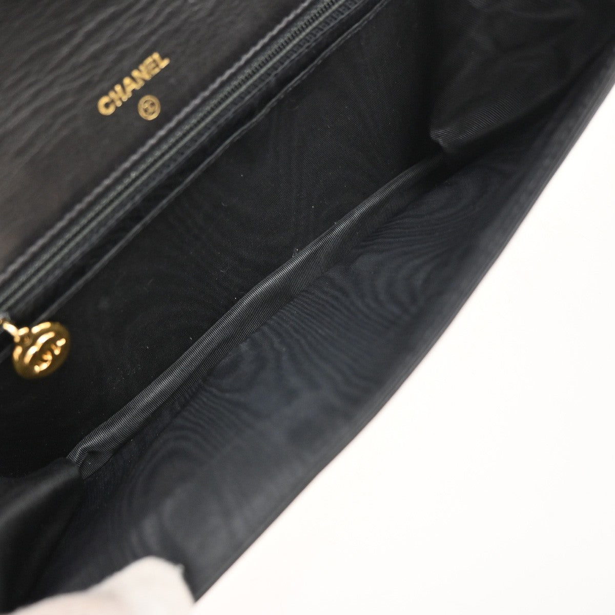 CHANEL CC Logo Mini Chain Wallet Shoulder Bag Patent Leather Black GHW 76RF666
