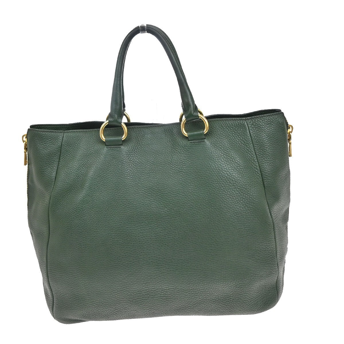 PRADA Logo Shoulder Hand Tote Bag Vitello Daino Leather Green GHW 12FB715