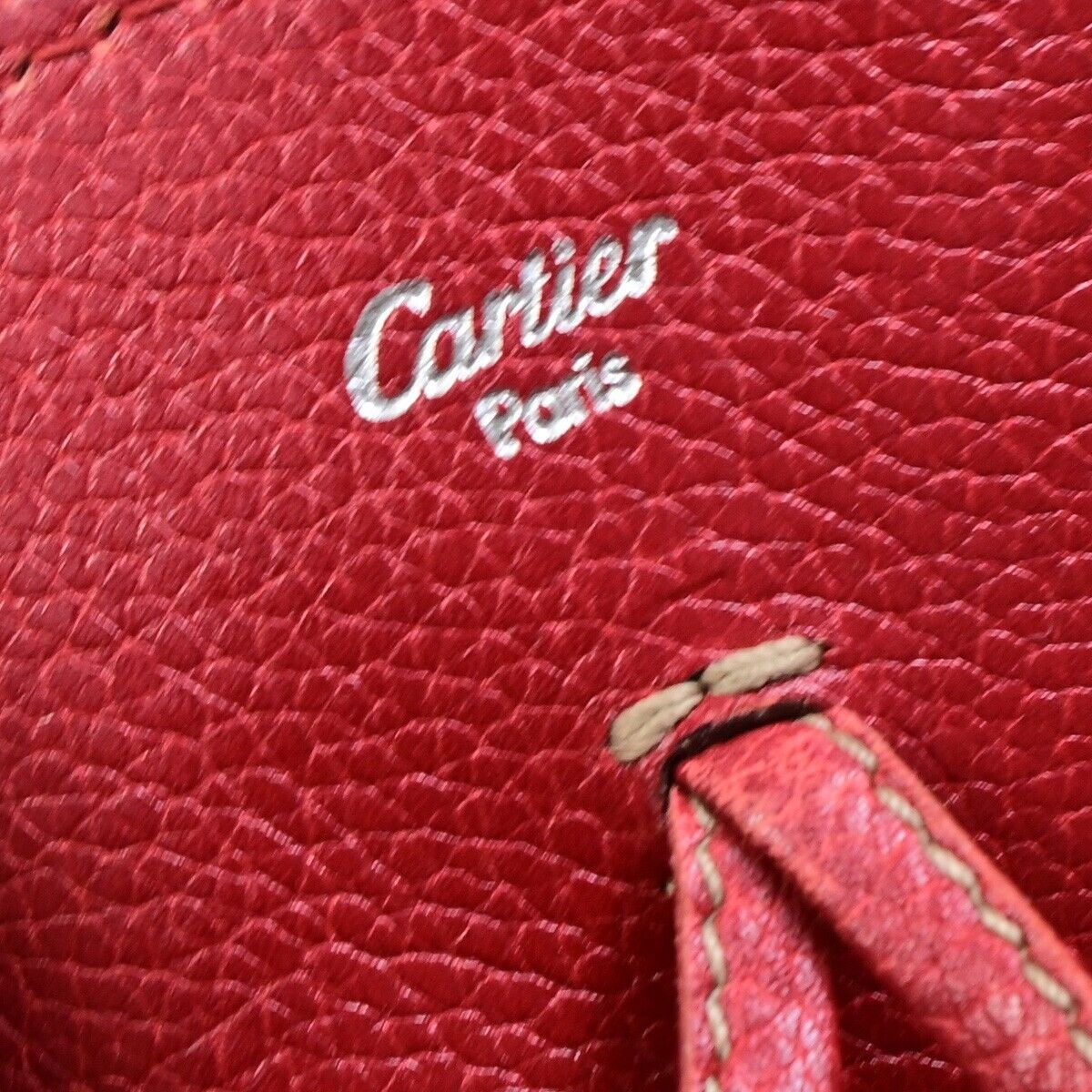CARTIER Logo Marcello Shoulder Tote Bag Canvas Exotic Leather Beige Red 36FA996