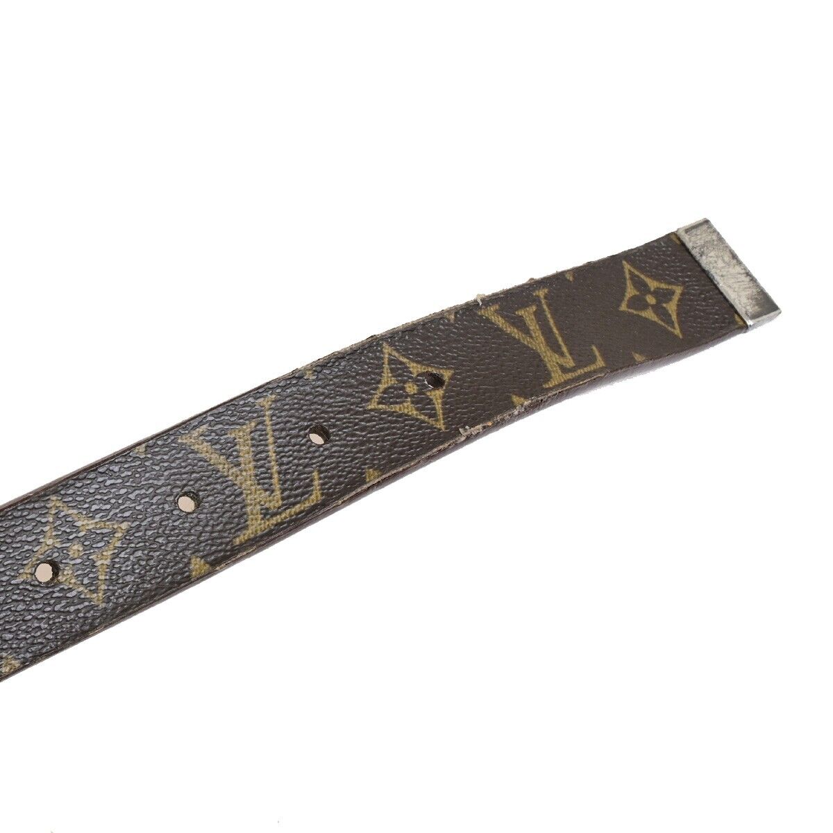 LOUIS VUITTON Ceinture Carre Belt Monogram Leather Brown Silver Spain 63KA460