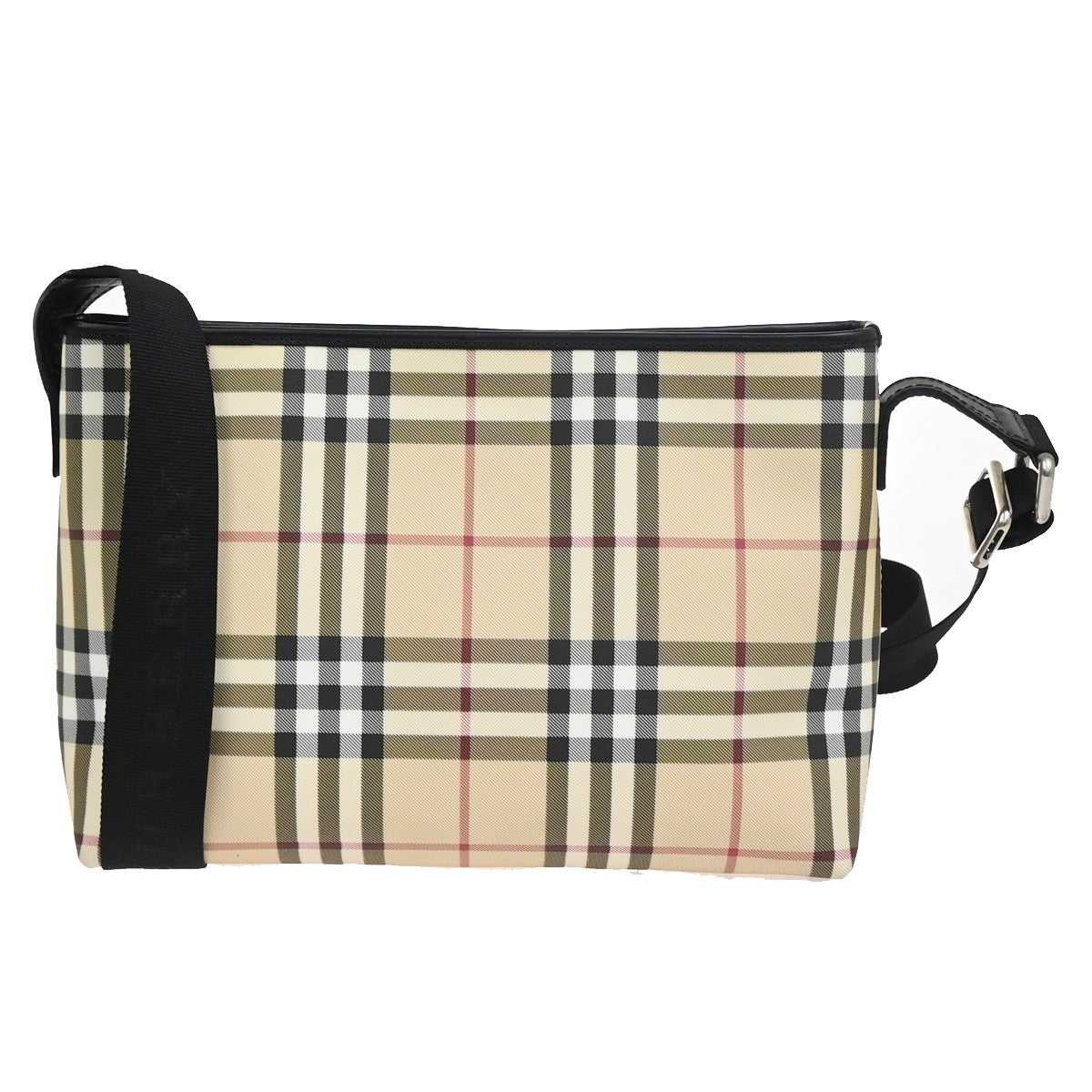 BURBERRY Nova Check Pattern Shoulder Bag PVC Leather Black Beige SHW 38KC921