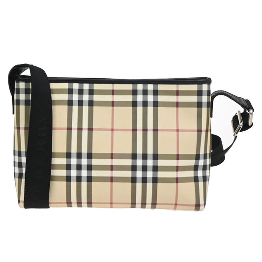 BURBERRY Nova Check Pattern Shoulder Bag PVC Leather Black Beige SHW 38KC921