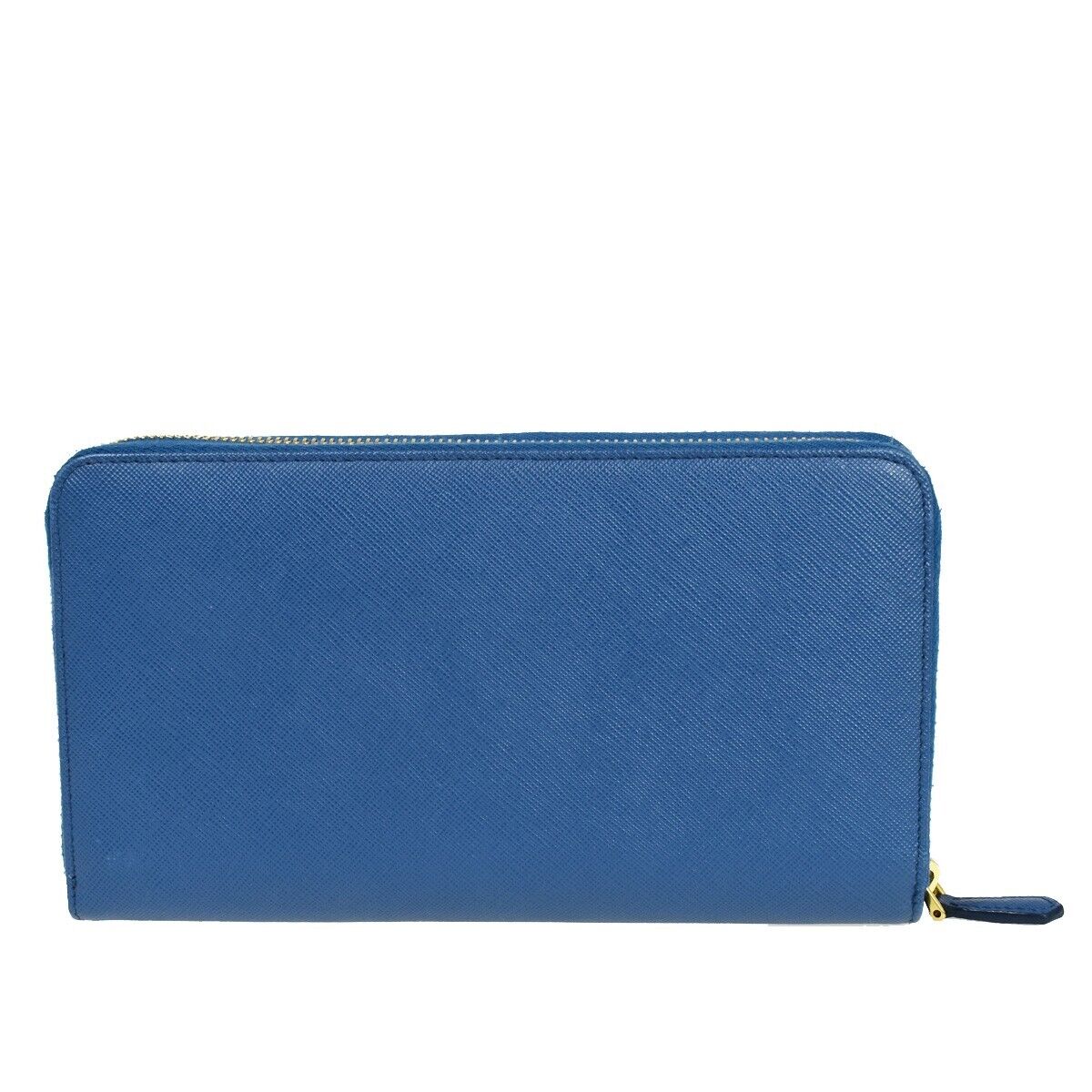 PRADA Logo Long Bifold Organizer Wallet Purse Saffiano Leather Blue Gold 89RH569