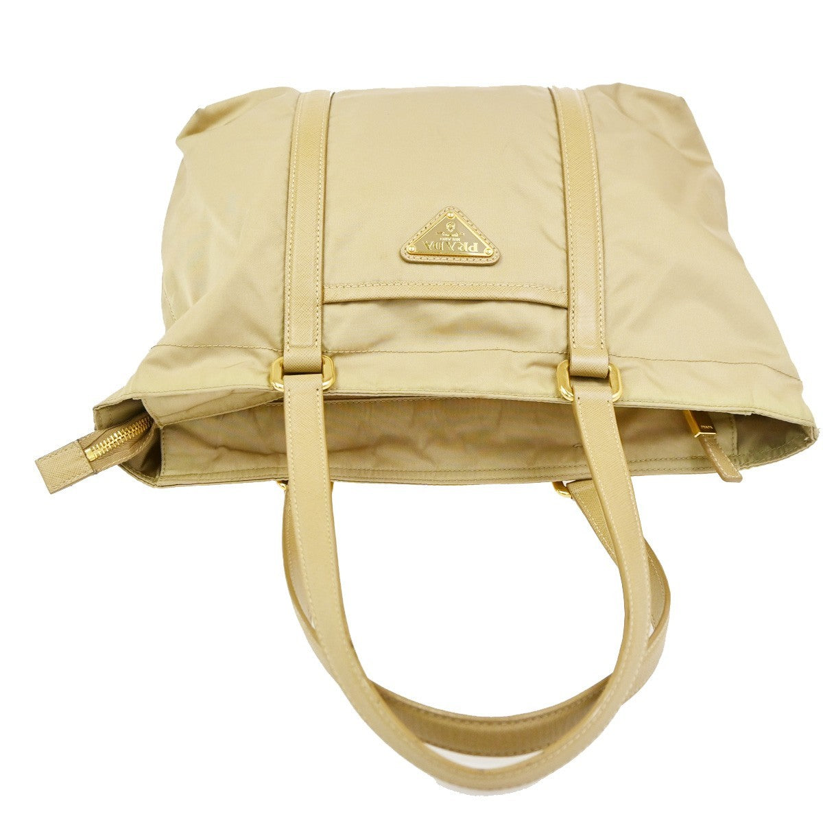 PRADA Logo Tessuto Shoulder Hand Bag Nylon Leather Beige Italy 30CA999