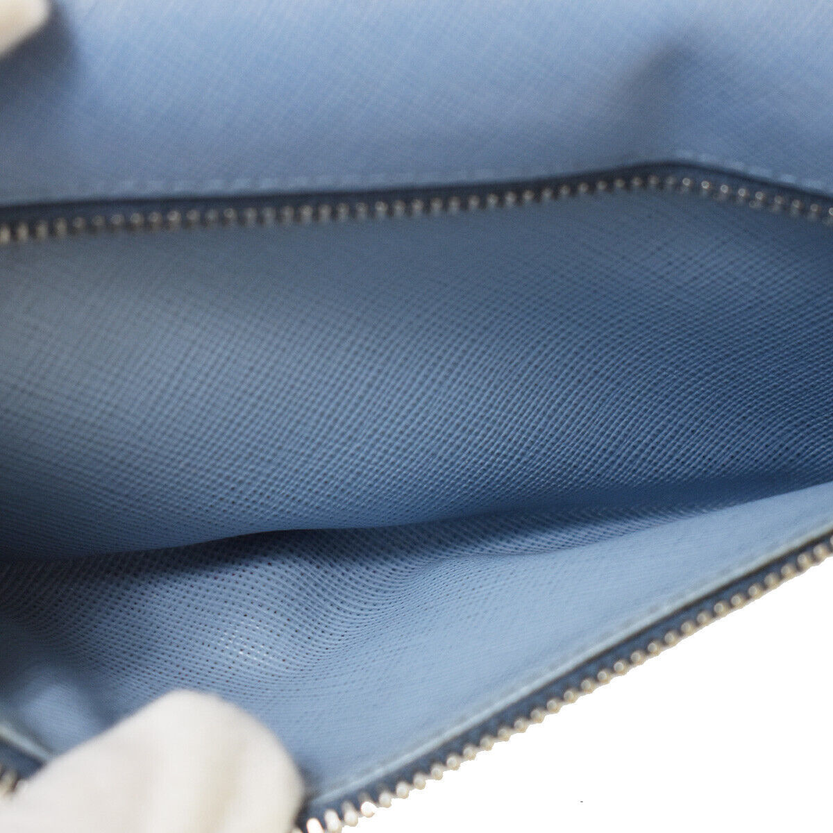 PRADA Logo Saffiano Fiocco Long Bifold Wallet Purse Leather Blue Italy 05YC250