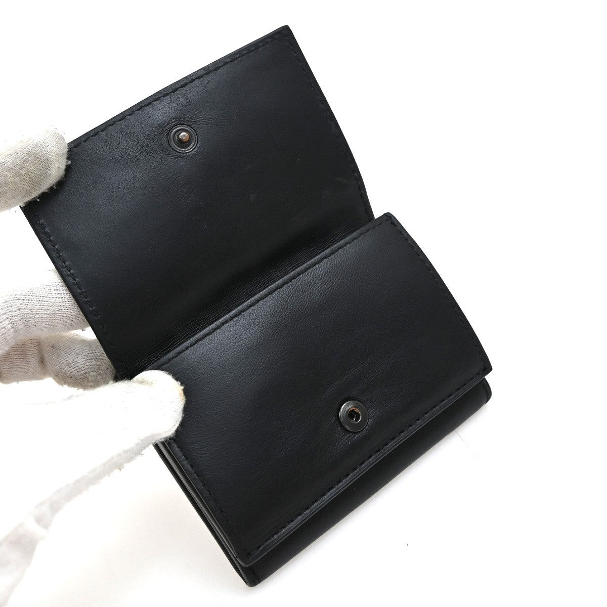 BOTTEGA VENETA INTRECCIATO Trifold Compact Wallet Leather Black Italy 67EG205