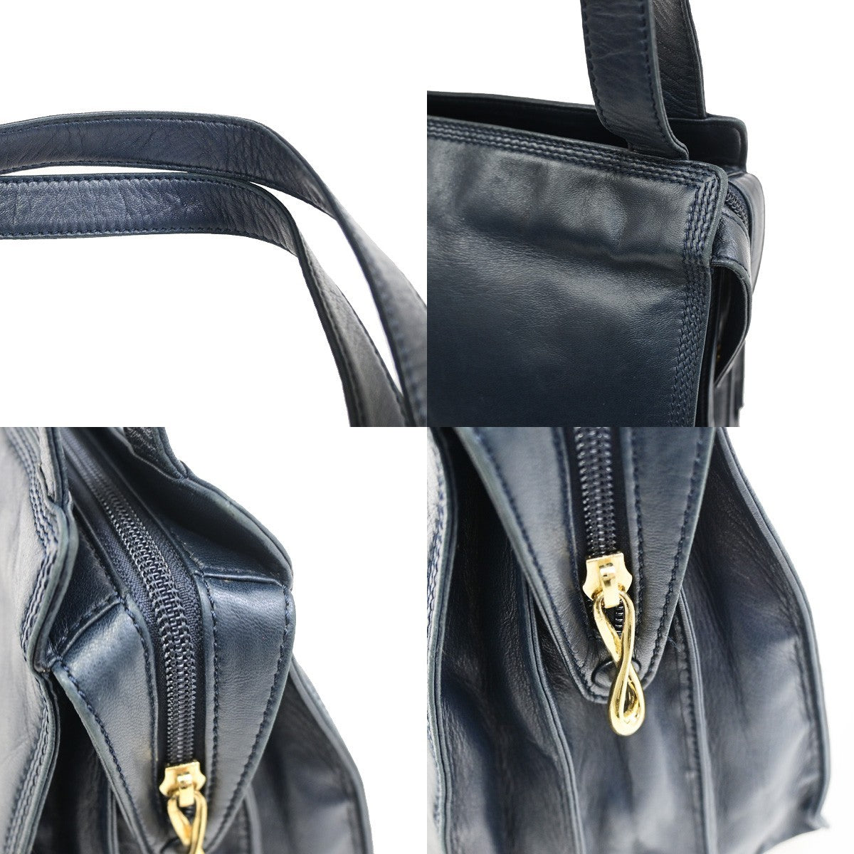 LOEWE Logo Anagram Shoulder Hand Bag Leather Navy Blue GHW Spain 66YJ270