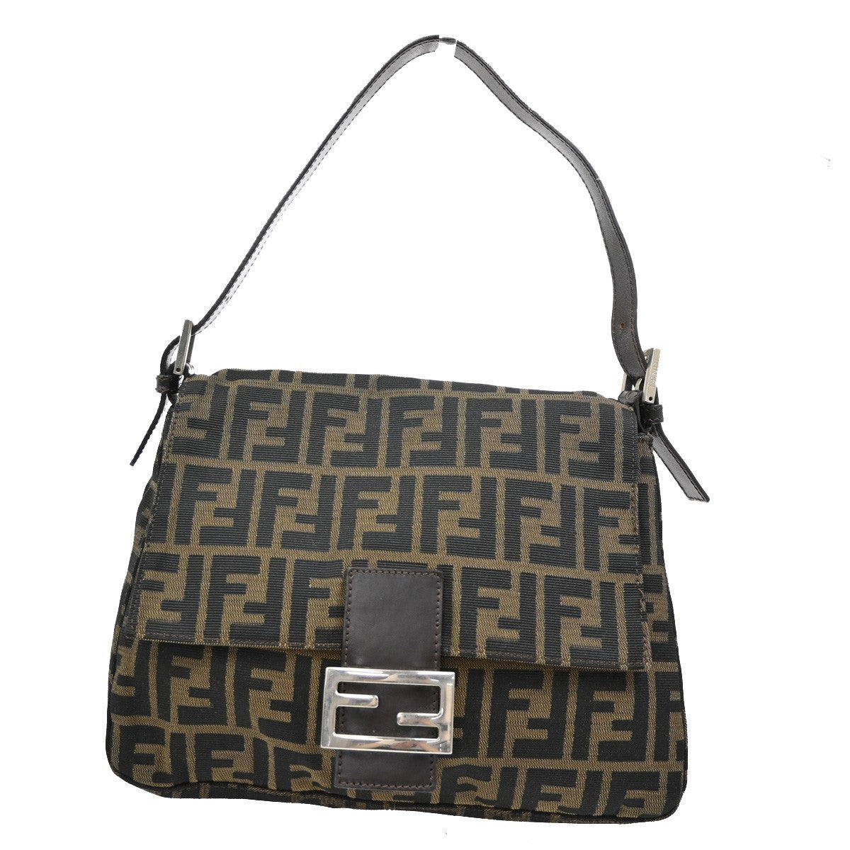 FENDI Logo Zucca Pattern Hand Bag Canvas Leather Brown SHW Italy 12KB535