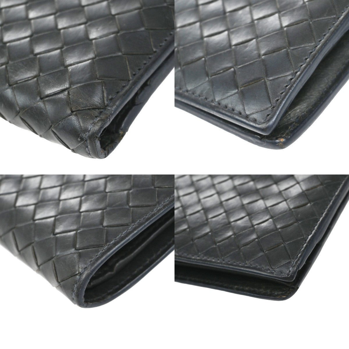 BOTTEGA VENETA Logo Intrecciato Bifold Compact Wallet Leather Navy Blue 07KP151