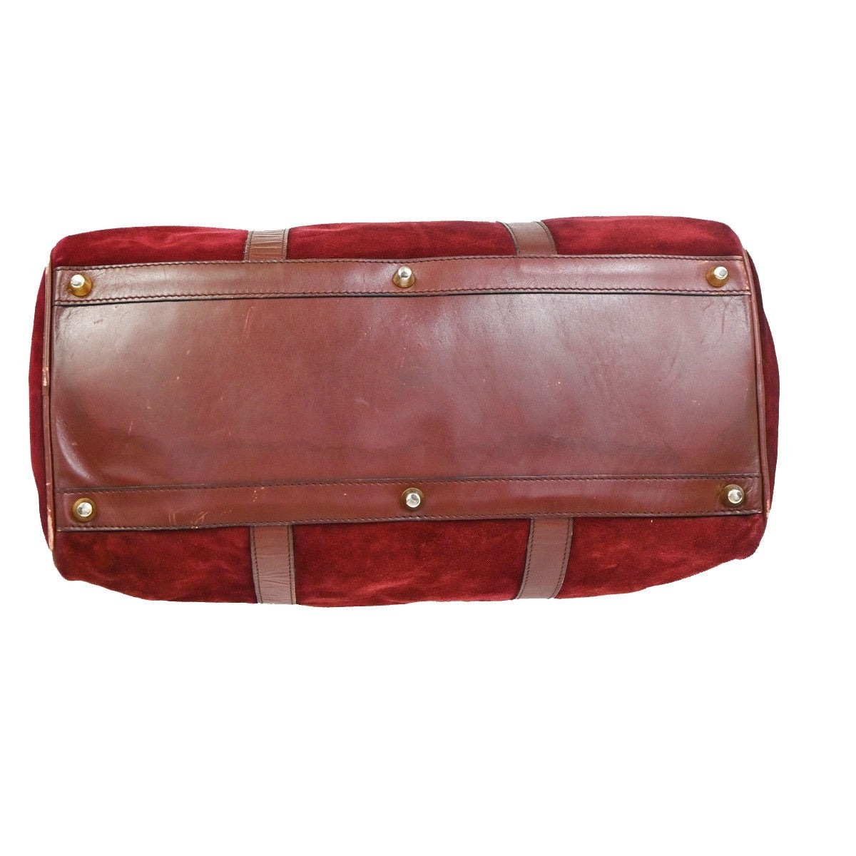 CARTIER Logo Boston Hand Bag Suede Leather Red Burgundy GHW 02CB004