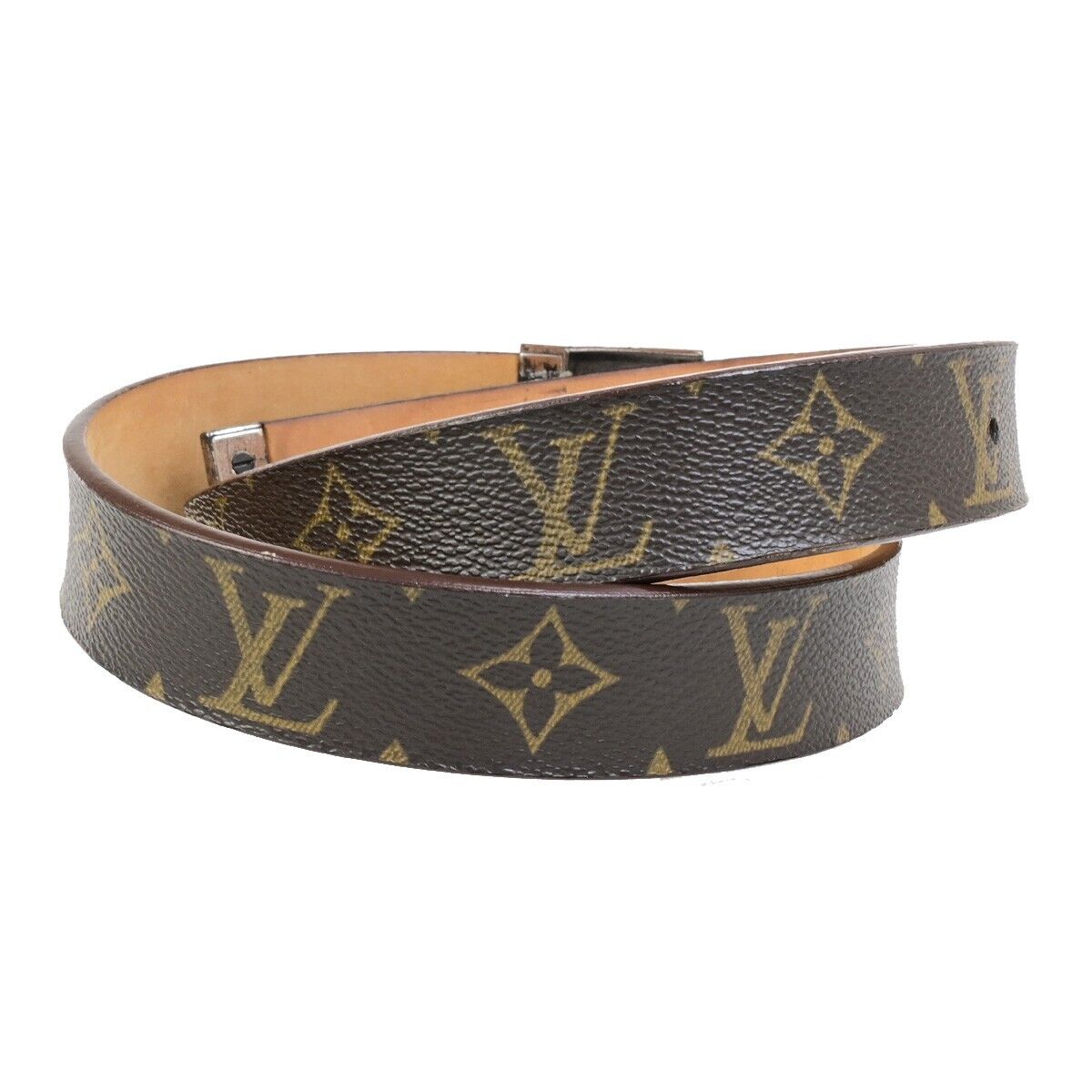 LOUIS VUITTON Ceinture Carre Belt Monogram Leather Brown Silver Spain 63KA460