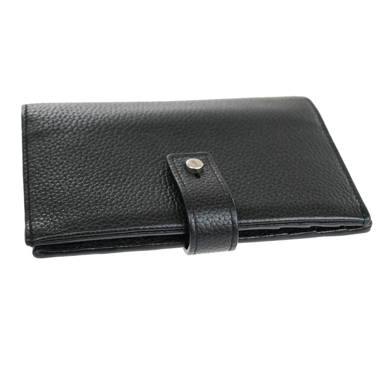 YVES SAINT LAURENT YSL Logo Bifold Wallet Purse Leather Black silver 64RF169