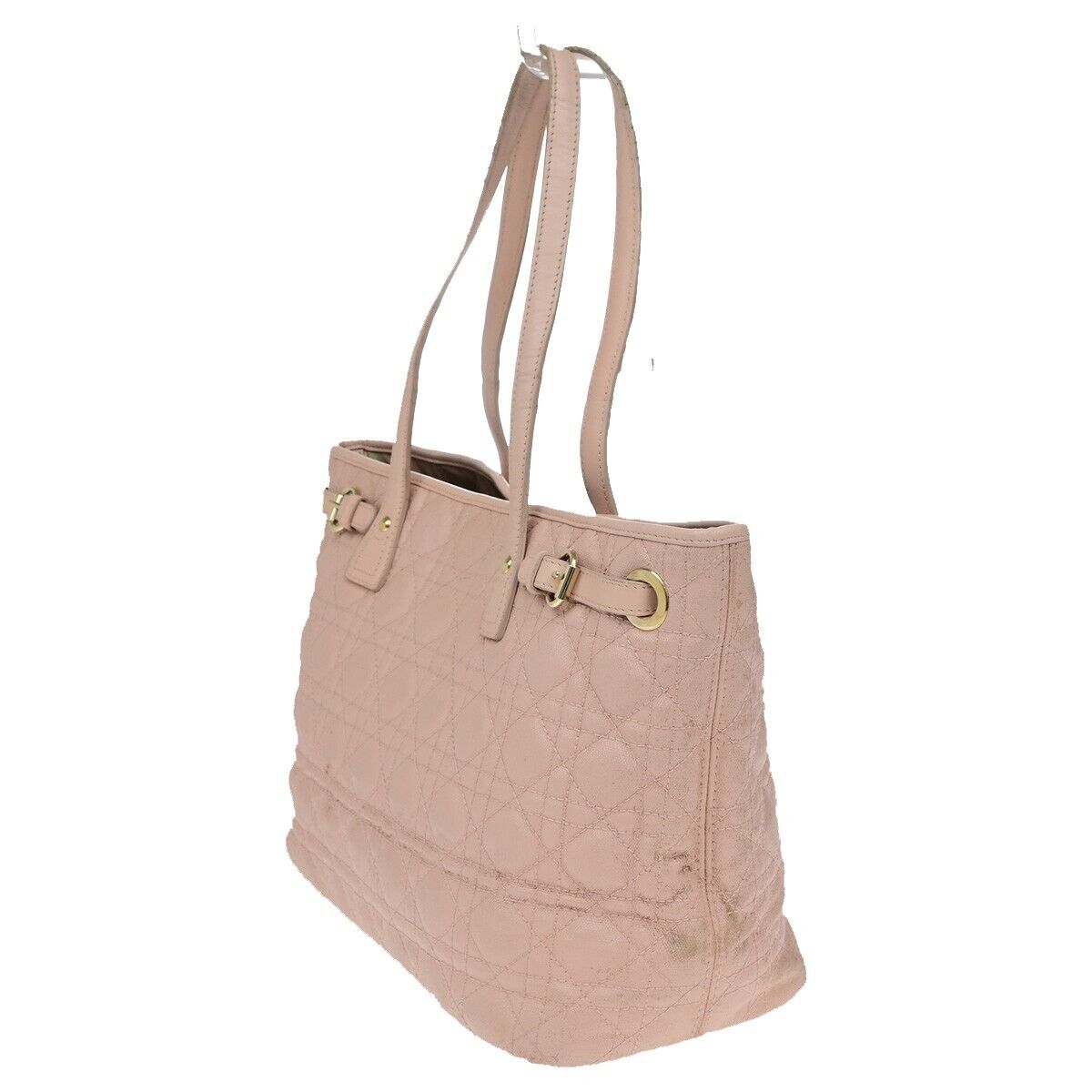 CHRISTIAN DIOR Panarea Cannage Shoulder Bag Coating Canvas Leather Pink 88YH016