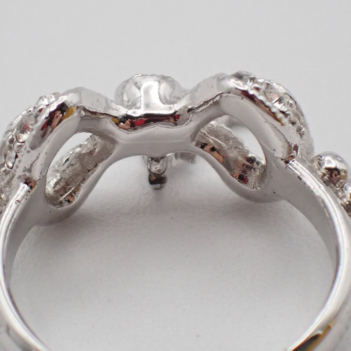 Dior Logo Rhinestone Bow Ring Silver Plated Accessory 09EF811
