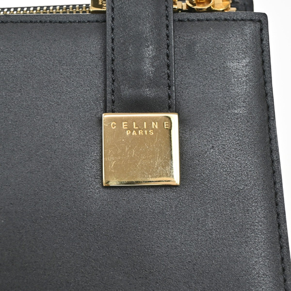 CELINE Logo Square Hand Bag Leather Black GHW Italy 30TA069