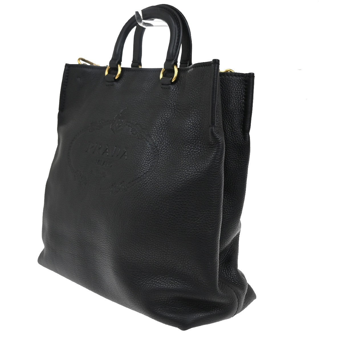 PRADA Logo 2Way Shoulder Hand Bag Vit Daino Leather Black GHW 25RF857