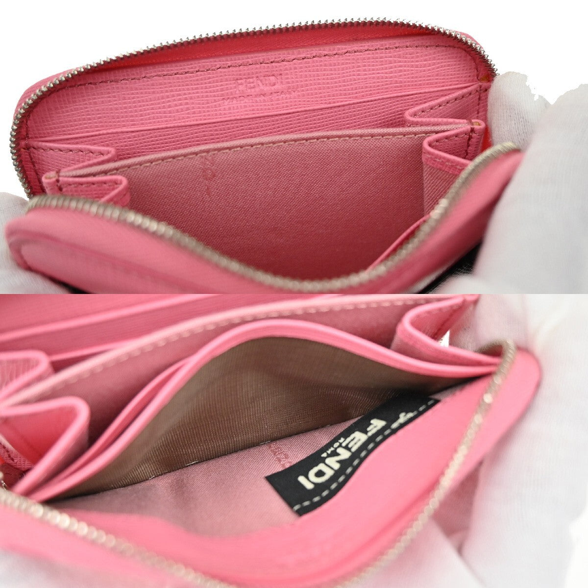 FENDI Logo Monster Bugs Eyes Compact Zip Around Coin Wallet Leather Pink 64YH228