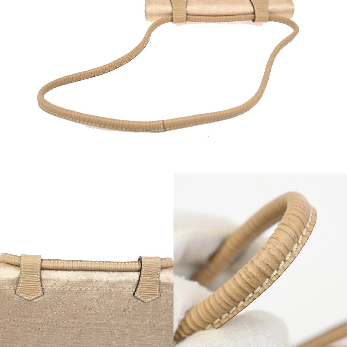 FENDI Logo Zucca Pattern Shoulder Bag Canvas Leather Gold Beige 87TA127