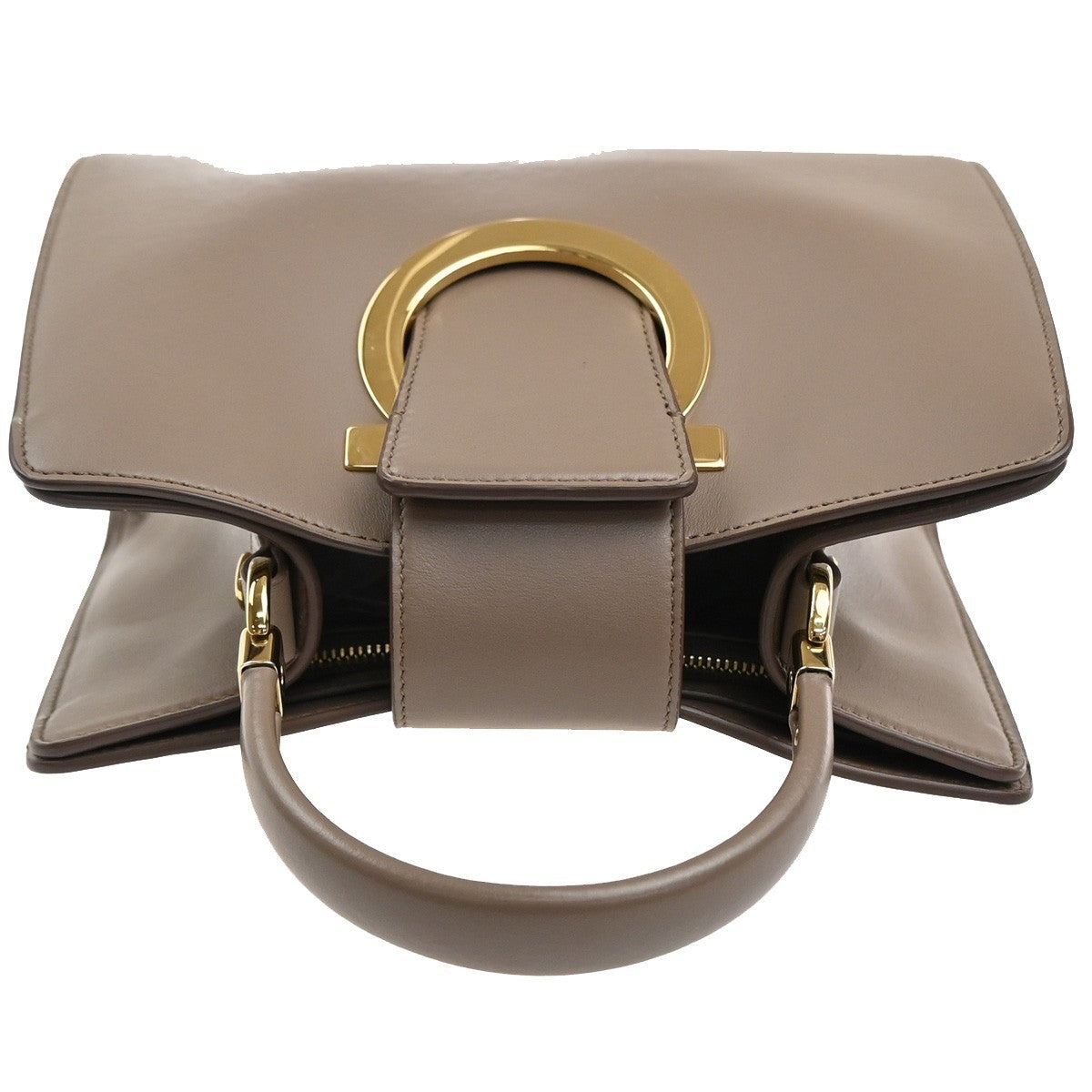 SALVATORE FERRAGAMO Logo Gancini Hand Bag Leather Brown GHW Italy 36MA427