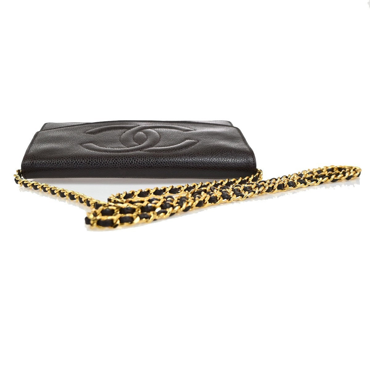 CHANEL CC Logo Chain Wallet Grained Calfskin leather Brown Italy VTG 332RL962