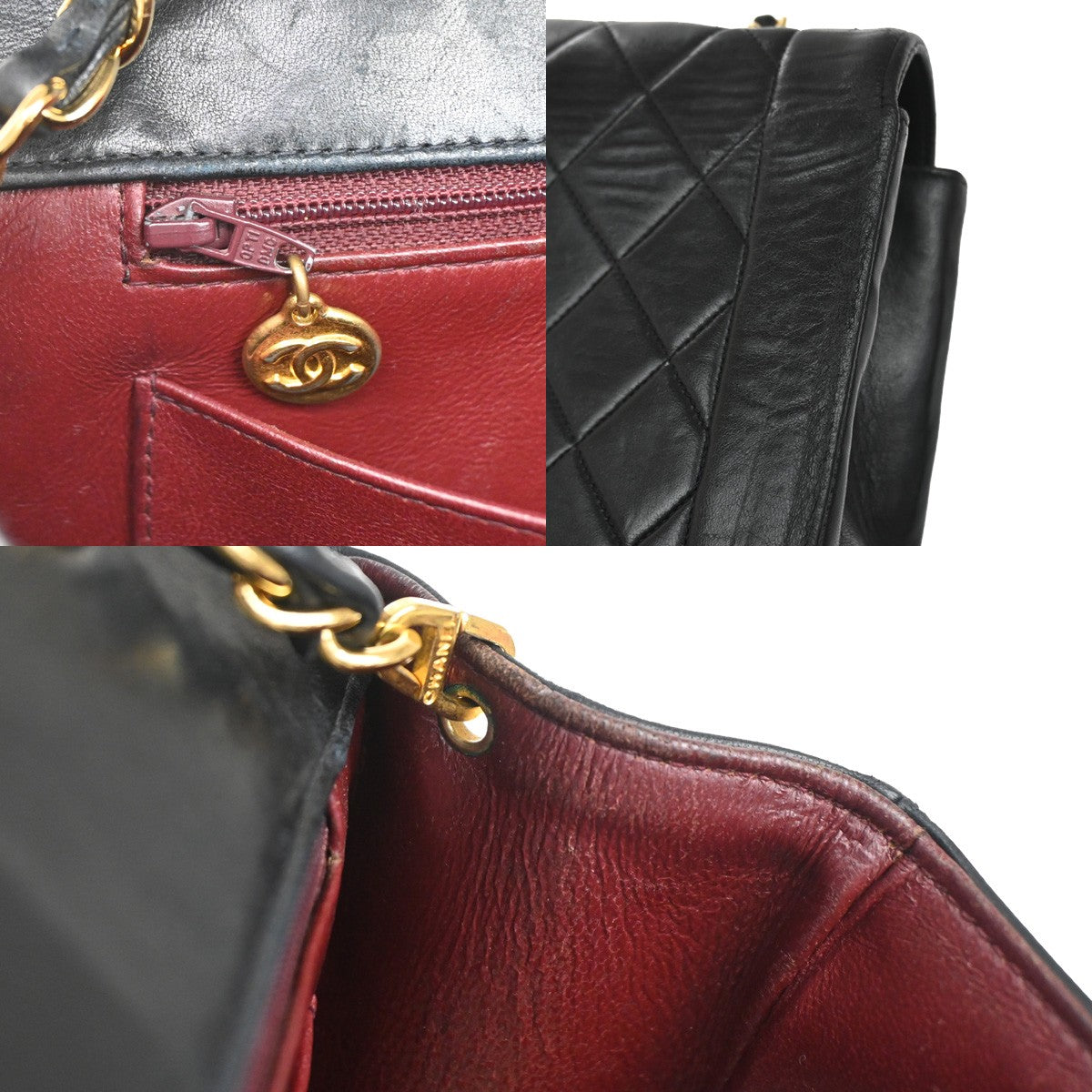 CHANEL CC Logo Diana Matelasse 25 Chain Shoulder Bag Leather Black GHW 373RL388