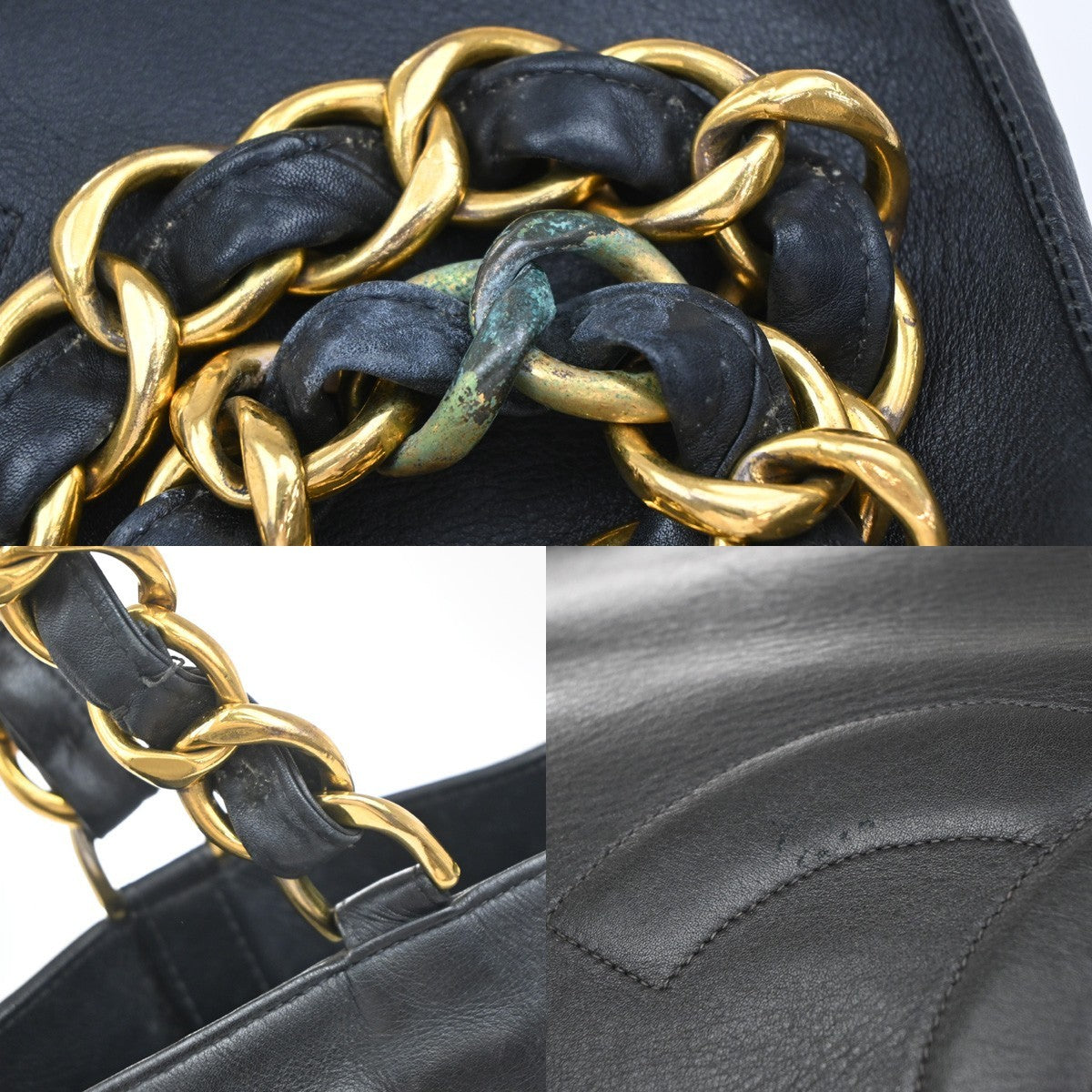 CHANEL CC Logo Chain Shoulder Tote Bag Leather Black France 49EG117