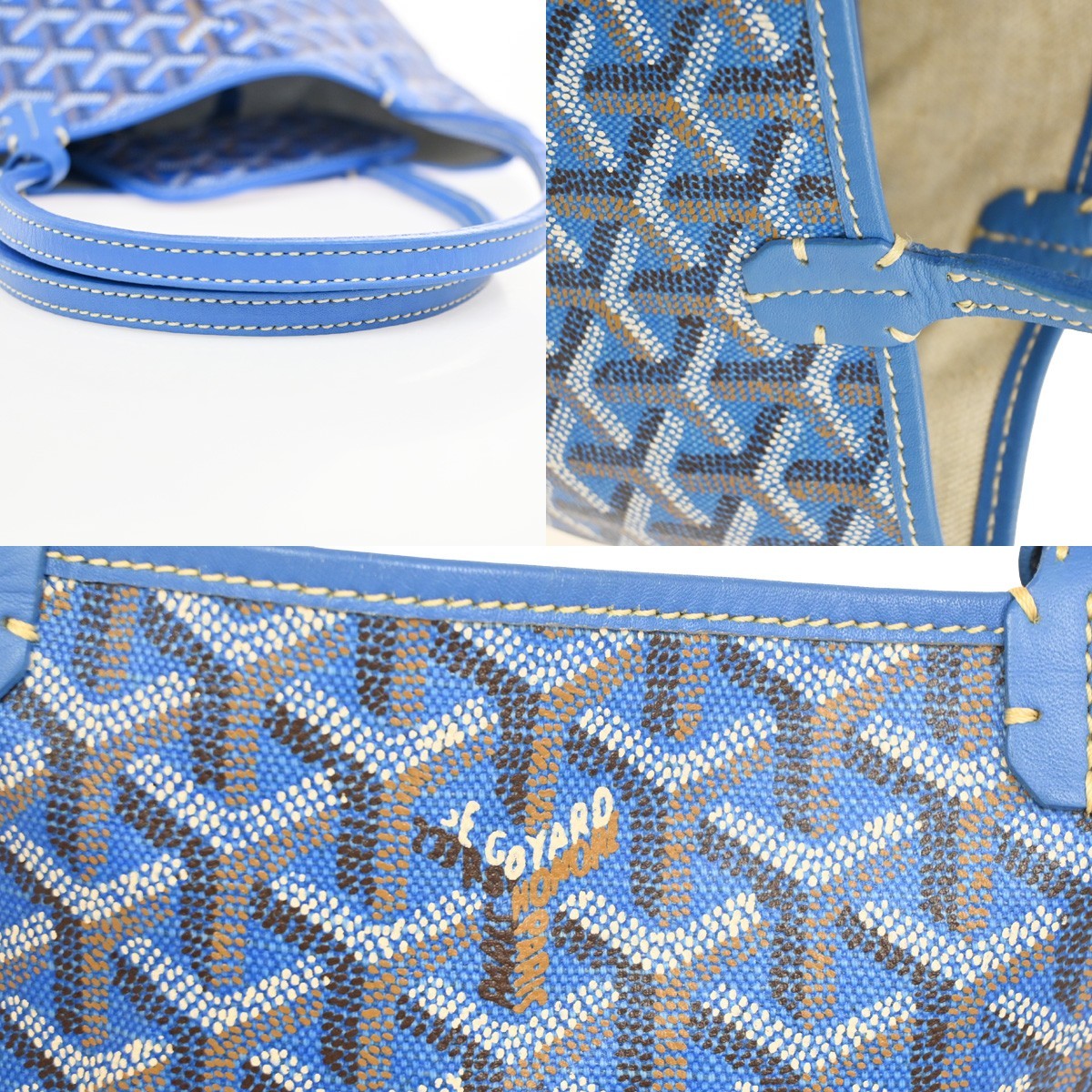 GOYARD Anjou Mini  Shoulder Hand Tote Bag Pouch Blue Canvas Leather 654RL918