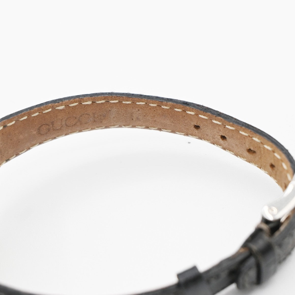 GUCCI 3000L Watch Quartz 25 mm Stainless Steel Embossing Leather Black 05LC590