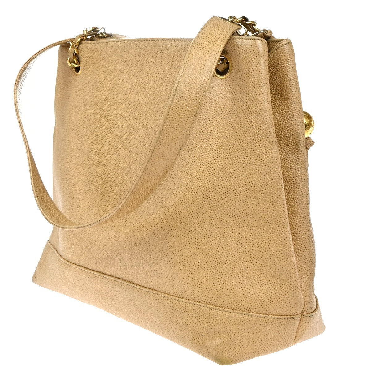 CHANEL CC Logo Chain Shoulder Bag Grained Calfskin Leather Beige Italy 680RP055