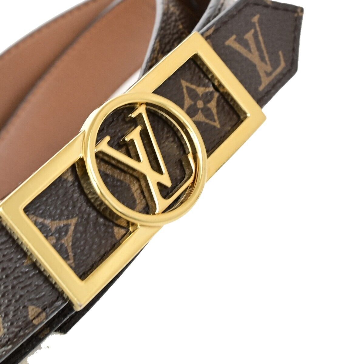 LOUIS VUITTON Dauphine Belt #85 Monogram Leather Brown GHW Spain M0196 39FB176