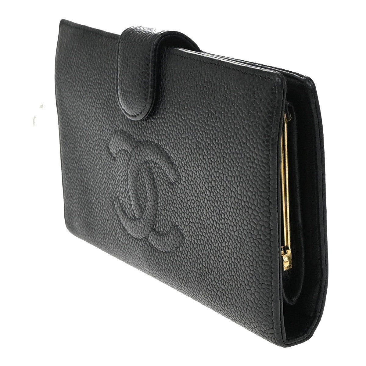 CHANEL CC Logo Long Bifold Wallet Grained Calfskin Leather Black France 79RF777