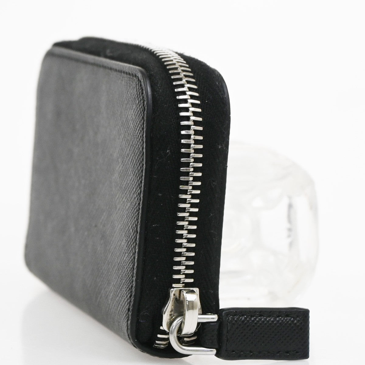 PRADA Saffiano Zip Around Compact Wallet Coin Case Leather BK SHW Italy 33YJ019