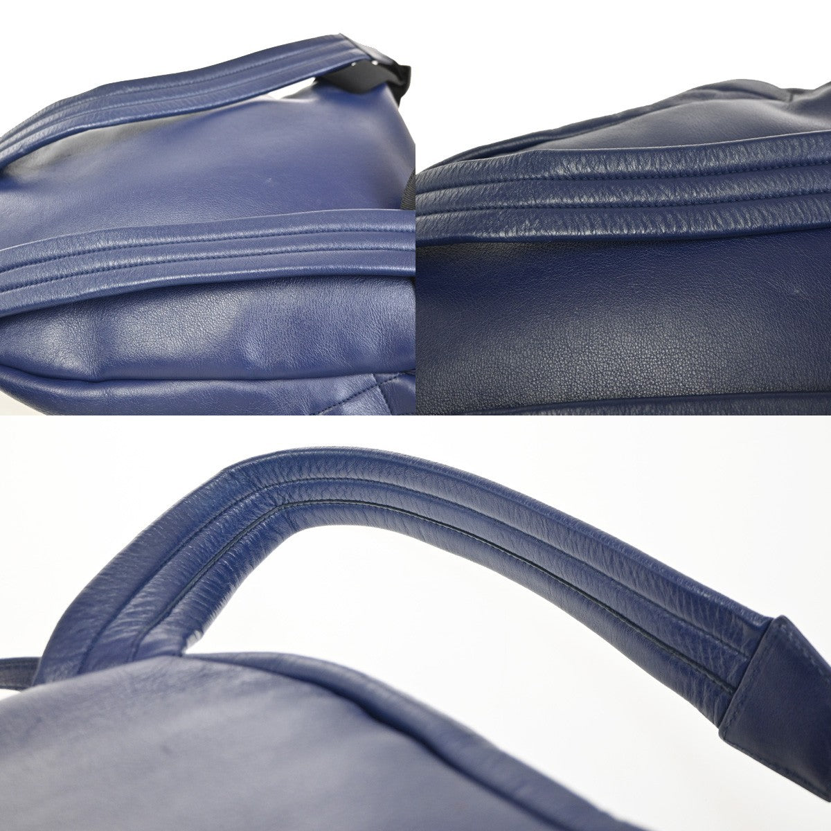 BALENCIAGA Logo Everyday Backpack Adjustable Strap Leather Blue Italy 12ZA253