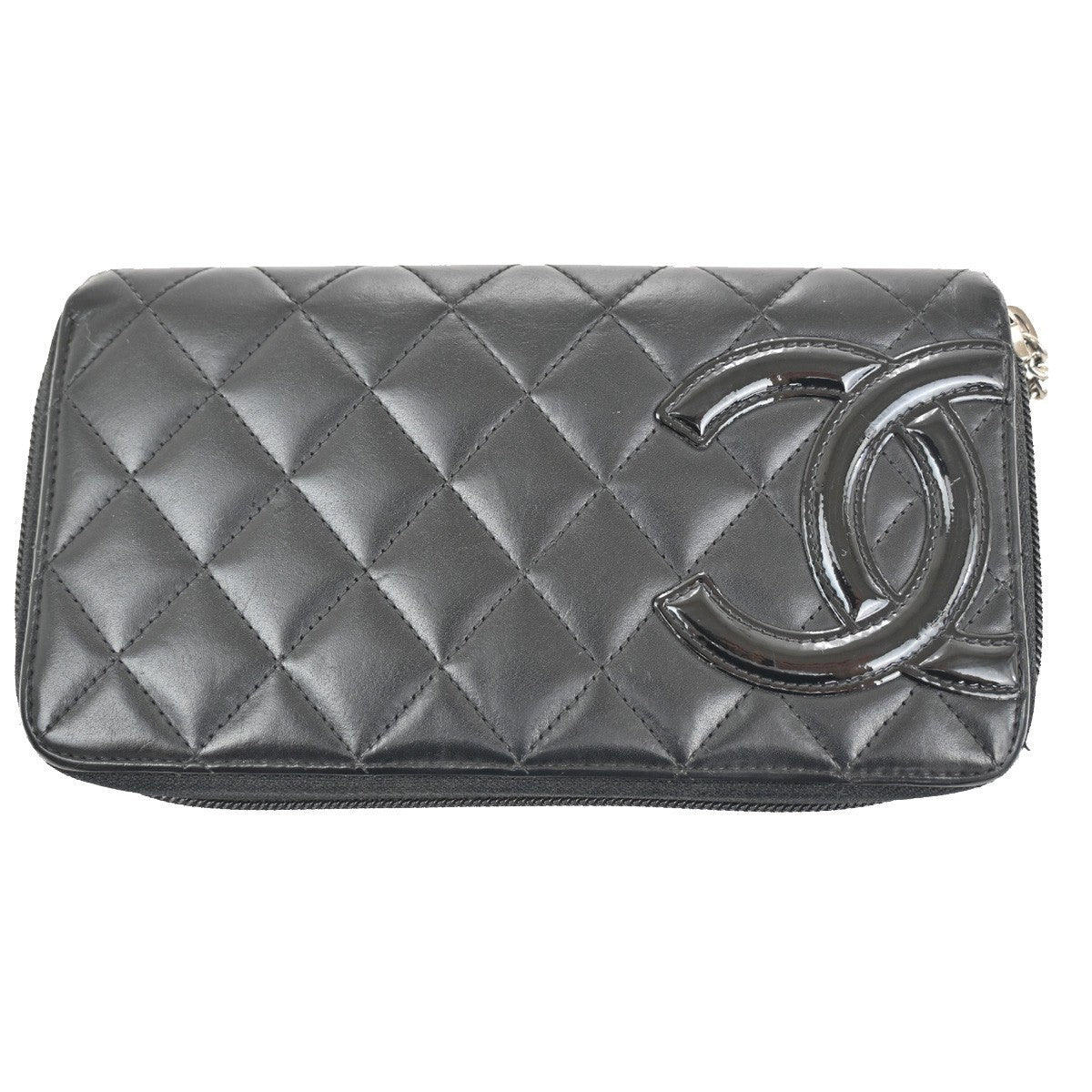 CHANEL CC Cambon Zipper Long Bifold Wallet Purse  Leather Black SHW 62RL580