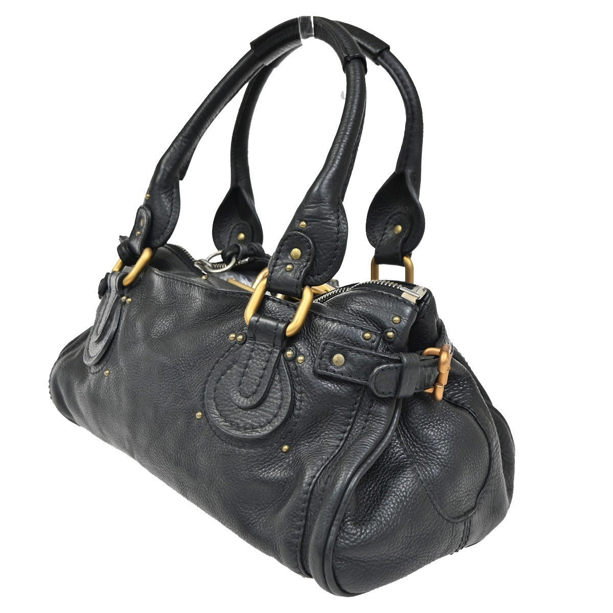 CHLOE Logo Paddington Padlock  Shoulder Handbag Leather Black GHW Italy 620RL739
