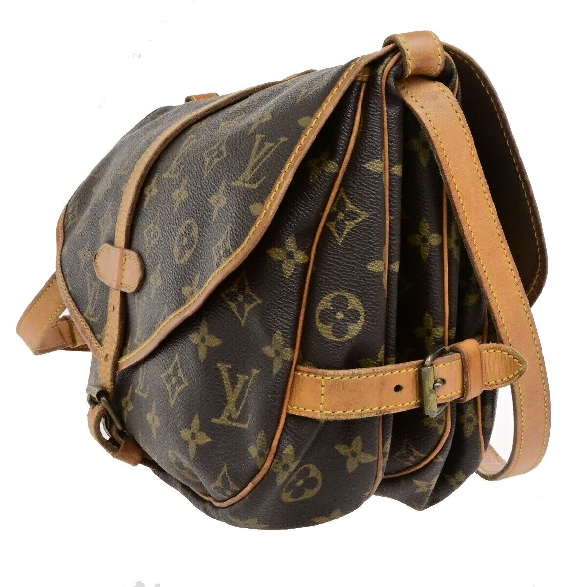 LOUIS VUITTON Logo Saumur 30 Shoulder Bag Monogram Leather Brown M42256 31EE059